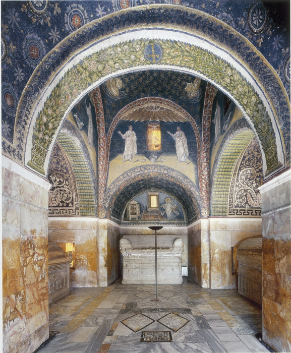 Mausoleum of Galla Placidia, first half of the fifth sec. View of the interior from the front door.