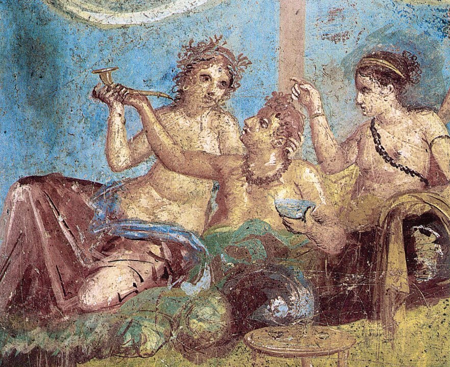 Roman fresco with a banquet scene from the Casa dei Casti Amanti, Pompeii.