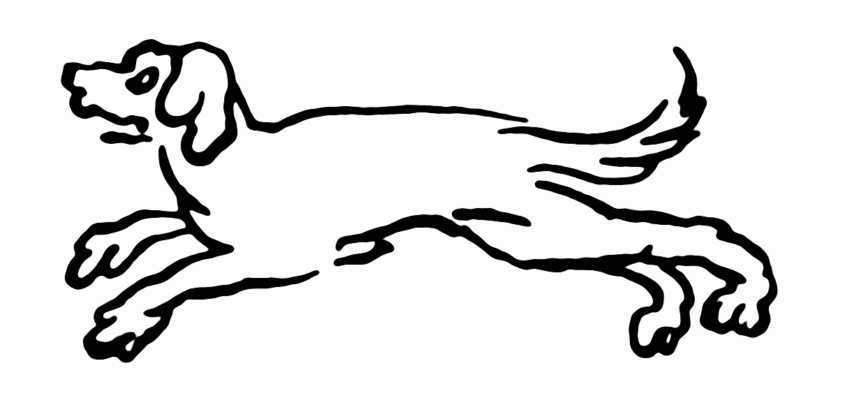 A drawing of a running dog